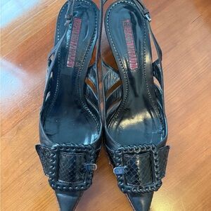 Claudio Merazzi blk leather kitten heel slingbacks SZ 39 ORIG $785 with box